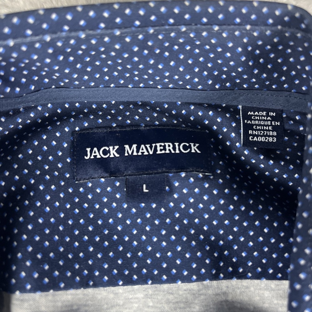 JACK MAVERICK Men's L Blue with White/Blue Patten Button Down Long Sleeve Casual - Picture 2 of 8
